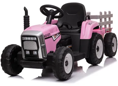 Produktbild von Elektrischer Kindertraktor mit Anhaenger - Kinder Elektroauto - 12V - mit Fernbedienung - Rosa