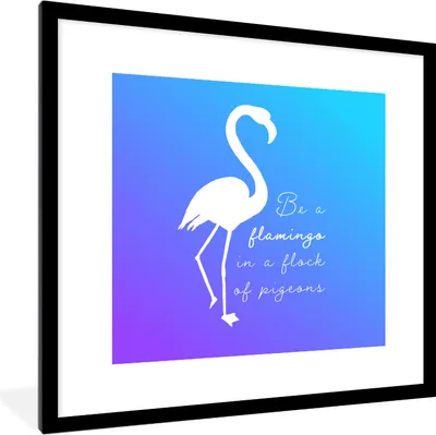 Produktbild von MuchoWow® MuchoWow® Gerahmtes Poster Flamingo - Scherenschnitt - Briefe - Zitate 40x40 cm - Poster mit zchwarzem Bilderrahmen - Poster - Plakat im Rahmen