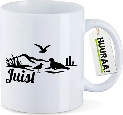 Produktbild von Huuraa Kaffeetasse Juist Strandmotiv 330ml Weiß Keramik Kaffeebecher Geschenkidee