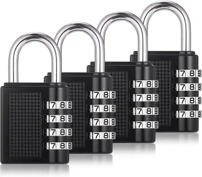 Immagine prodotto di Set di 4 lucchetti a combinazione resistenti alle intemperie, neri - Lucchetti a 4 cifre per valigie, casseforti e armadi