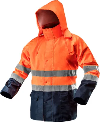 Produktbild von Neo Tools Warnjacke wasserdicht Arbeitskleidung Oxford winddicht profi EN 20471 Regenjacke mit Kapuze Warnschutzjacke mit Taschen Sicherheitsjacke mit Reflektionsstreifen Orange S