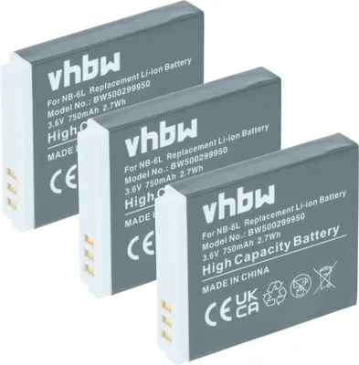Produktbild von vhbw 3x Akku Ersatz für Canon NB-6L für Kamera (750 mAh, 3,6 V, Li-Ion)