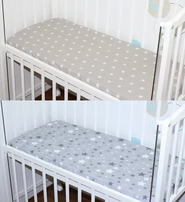 Produktbild von Spannbettlaken 2er- Pack für Baby Beistellbett Wiege Bettlaken 40x90 Baumwolle - 17. Sterne auf Grau + Star Dunkel