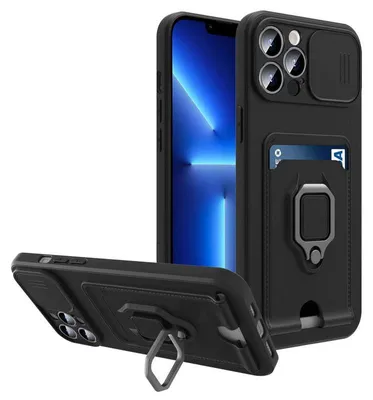 Produktbild von Hülle für iPhone 13 Pro Schwarz mit magnetischem Ringhalter und Kameraverschluss