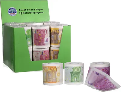 Produktbild von 6 Rollen Toilettenpapier 2-lagig mit 250 Blatt Euroscheine