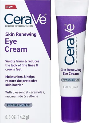 Produktbild von Augencreme, CeraVe, Hauterneuerung, Anti-Falten, bekämpft Zeichen der Hautalterung, mit Niacinamid und Hyaluronsäure, Parabenfrei, fettfreie Formel, 14.2gr