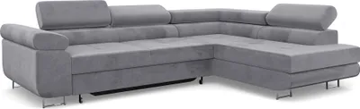 Produktbild von MEBLINI Schlafcouch mit Bettkasten - Ecksofa mit Schlaffunktion - Sofa mit Relaxfunktion und Kopfstützen - Couch L-Form - Eckcouch - Wohnlandschaft - MALIBA - 277x203x63cm Rechts - Grau Samt