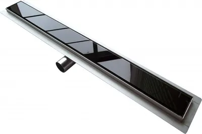 Produktbild von Edelstahl Duschrinne GL01 für Duschkabine - Ablaufblende Glas schwarz - Länge wählbar, Länge Duschrinne:600mm