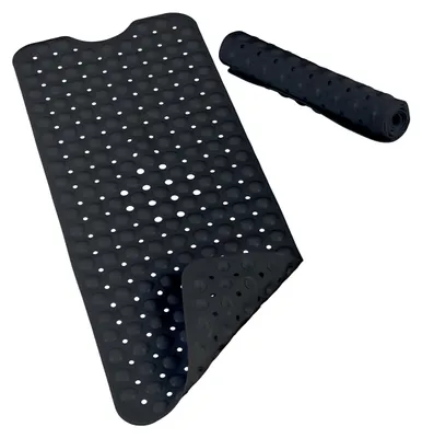 Productafbeelding van Relaxdays badmat, met zuignappen, PVC, voor kinderen en volwassenen, BxL: 97 x 39 cm, antislip badmat, zwart