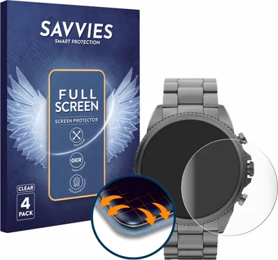 Produktbild von 4x Savvies Fullscreen Schutzfolie für Fossil Gen 6 (44mm) Displayschutz Folie Fullcover Klar Transparent