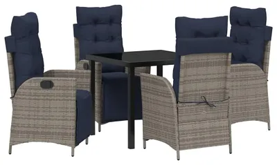 Image de vidaXL Ensemble de salle à manger de jardin avec coussins 5 pièces Gris et noir Rotin