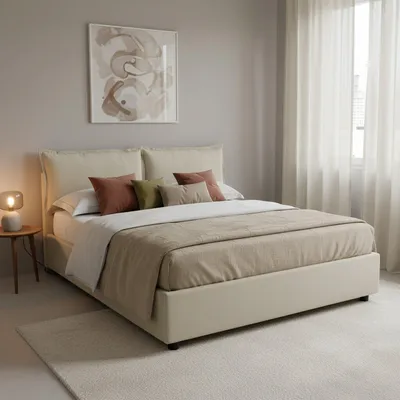 Produktbild von Doppelbett Agnese, Containerbett mit Stoffbespannung, 100%  Italy, Frontöffnung, passend für Matratze 140x190 cm, Beige