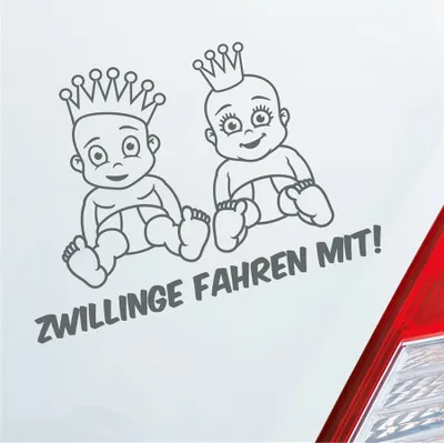 Produktbild von Auto Aufkleber Zwillinge fahren mit! Süß 28x20 cm Grau Sticker Heckscheibenaufkleber