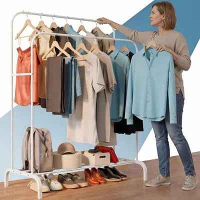 Kleiderstange aus Stahl, bis 35 kg, Doppelstange, Schuhregal, 110x50x150 cm