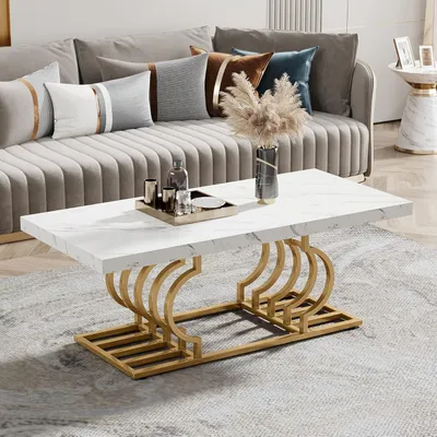Immagine prodotto di Tavolino da salotto moderno, rettangolare, con finitura effetto marmo e struttura geometrica