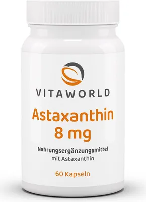 Produktbild von Vitaworld Astaxanthin 8 mg | 60 Kapseln | natürliches Astaxanthin aus der Alge Haematococcus pluvialis | vegan