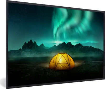 Produktbild von MuchoWow® MuchoWow® Gerahmtes Poster Nordlichter - Zelt - Lampe 90x60 cm - Poster mit zchwarzem Bilderrahmen - Fotorahmen - Foto-Plakat