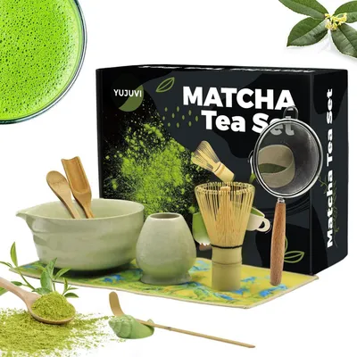 Immagine prodotto di Set da tè Matcha, 9 pezzi, con ciotola, frustino, supporto, setaccio, spatola, cucchiaino e panno (verde chiaro)