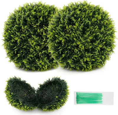 Zdjęcie produktu dla COSTWAY 2er bukszpan kula 52cm, bukszpan kula cedr, odporny na promieniowanie UV, topiary sztuczna roślina dekoracyjna, bukszpan kula, dekoracyjne rośliny kuliste zielone