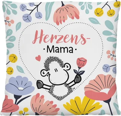 Produktbild von Sheepworld Kissen Motiv Herzensmama | Plüschkissen, Polyester, 25 cm x cm, Wendemotiv, mit Loop Geschenk für Mama, Muttertag, Geburtstag 73902