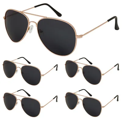 Produktbild von 5er Set Pilotenbrillen – Kupfer Party Sonnenbrillen mit schwarzen Gläsern Accessoire für 80er Jahre, Junggesellenabschied, Karneval