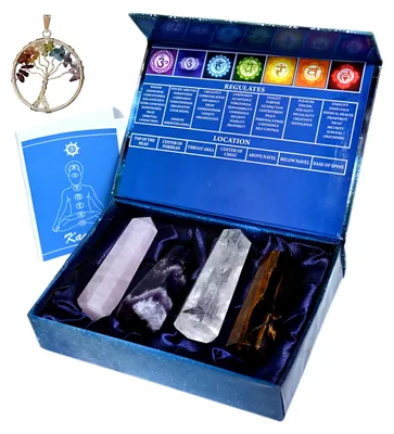 Produktbild von Chakra Edelsteine Set - 4 Stück - Meditationssteine 2,25"/2,5" - Spirituelle Geschenke - Kristalle - Hochwertige Qualität - Heilende Kristalle