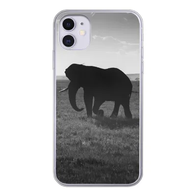 Produktbild von MuchoWow® Handyhülle Schutzhülle Hülle für iPhone 11 Elefant - Einfarbig - Tiere - Schwarz und weiß Silikon Softcase Handy Hülle - Handytasche