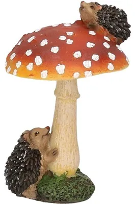 Produktbild von Pilzfigur mit Igel - 11 cm - Herbstdekoration fur Garten und Haus - Ornament aus Polyresin