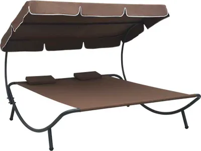 Image de Lit de repos d'extérieur avec auvent et oreillers Marron