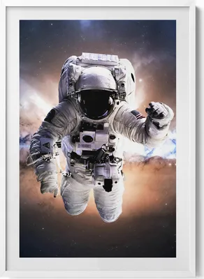 Produktbild von Astronaut im Weltraum– Wandbild mit Rahmen – Gerahmtes Bild  – Wanddekoration – 70x100 cm –  Weiß Rahmen