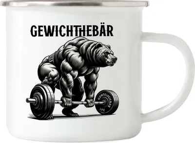 Produktbild von Gewichthebär Bären Emaille Tasse - Fitness Wortwitz