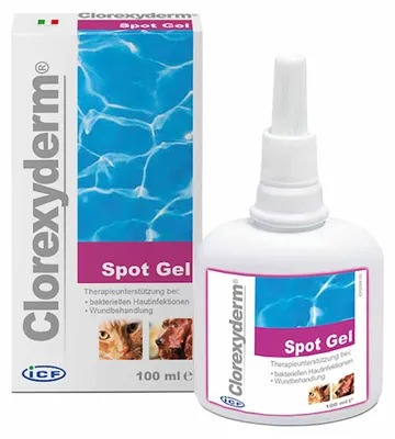 Produktbild von Clorexyderm Spot Gel 100 ml | Ohrenpfelge für Hunde & Katzen mit TRIS-EDTA