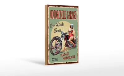 Produktbild von Holzschild Pinup 12x18cm Retro Motorcycle Garage Vintage