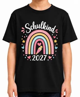 Produktbild von Schulkind 2027 Einschulung Regenbogen Schultüte Erster Schultag Kinder T-Shirt, Schwarz, 128