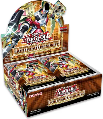 A display box of Yu-Gi-Oh! trading card game booster packs.