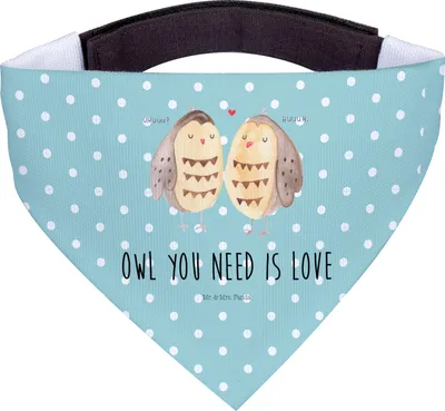 Produktbild von Mr. & Mrs. Panda Hund Halstuch Eulen Liebe - Türkis Pastell - Geschenk, Eule, Hunde, glücklich, Owl, Für, Hunde-Halstuch, Tuch, Pärchen