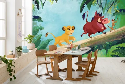 Productafbeelding van Komar Vliesbehang - Disney De Leeuw Koning, Classic Jungle Team - Formaat 400 x 250 cm