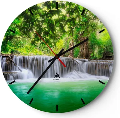 Produktbild von Wanduhr - Rund - Glasuhr - Wasser Park Natur Landschaft - 40x40cm - Schleichendes Uhrwerk - Lautlos - zum Aufhängen bereit - Dekoration Modern - Wanddekoration aus Glas - C3AR40x40-2502