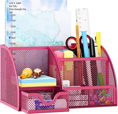 Produktbild von PolkaHome® Schreibtisch Organizer Stiftehalter aus Metall, 5 Fächer mit Schublade, Büro Organizer für Stifte, Bleistifte, Lineale,
