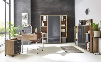 Produktbild von BMG Möbel Büromöbel-Set, Office Edition Mini Set 5, Eiche Sonoma / anthrazit hochglanz