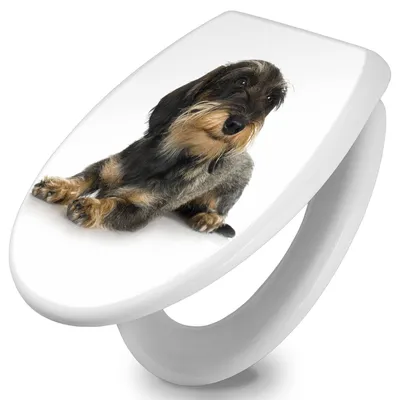 Produktbild von banjado Toilettendeckel mit Absenkautomatik 37,3x45x5cm -Dackel - WC Brille Soft Close - hygienischer Toilettendeckel/Klodeckel Duroplast mit Edelstahl Scharnieren - einfache Montage [TDW 10150]