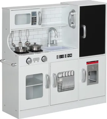 Produktbild von AIYAPLAY Kinderküche, Spielküche mit Telefon, Kreidetafel, Mikrowelle, Herd, Spüle, Zubehör, Eiswürfelmaschine, 3-8 Jahre, Weiß