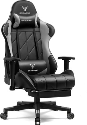 EXRACING Herní židle Racing Gamer Chair, ergonomická herní židle s biionickým opěradlem, herní židlePolyuretanLeather PC Chair 150KG, šedá