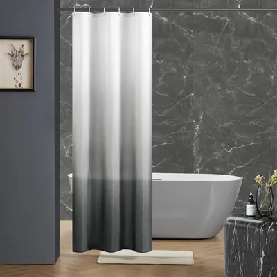 Imagen del producto de Cortina de ducha gris, resistente al moho, lavable a máquina, impermeable, fabricada en poliéster, con 6 ganchos, de 90 x 180 cm