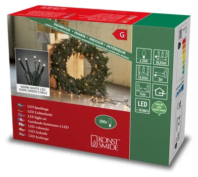 LED Lichterkette 200 warmweiße LEDs, grünes Kabel 3 m