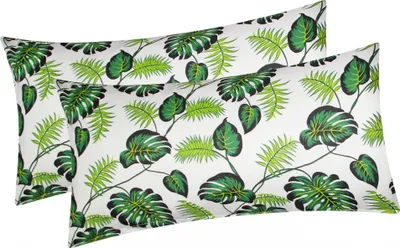 Produktbild von Baumwoll Renforcé Kissenbezug - 2er Set in 40x80cm - Tropische Blätter in Grün/Weiß - Kopfkissen-Bezug, Kissenhülle, Dekokissenbezug aus 100% Baumwolle (K-031/1-Grün)