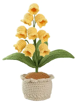 Immagine prodotto di Decorazione all'uncinetto finita, vaso di mughetto, giallo, fiori fatti a mano, decorazione da tavolo 8*20cm