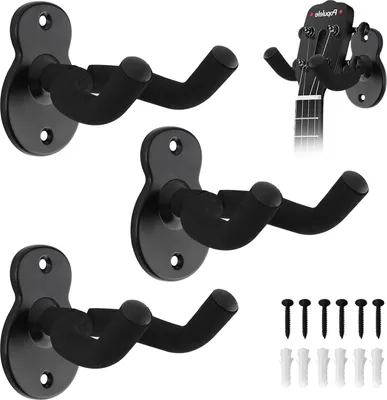 Produktbild von 3 Stück Gitarrenhalter, Gitarren-Wandhalterung, Gitarrenhalterung, Metall-Gitarren-Aufhänger mit Schwamm, Wand Gitarren-Haken-Halter für Gitarren, Bässe, Akustikgitarre, Mandala, Banjo, Ukulelen