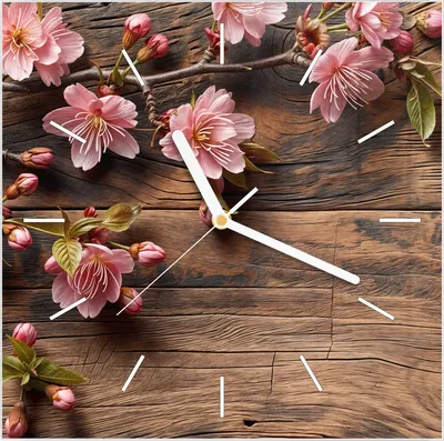 Produktbild von Wanduhr aus Glas mit Motiv Holzblüten- 30 x 30 cm - inkl. Aufhängesystem