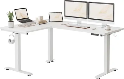 Immagine prodotto di Scrivania elettrica a L 160x120 cm bianca - Tre motori con funzione anticollisione e memoria intelligente